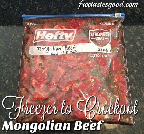 Mongolian Beef Freezer Meal, Stew Meat Freezer Meals, Mongolian Beef And Broccoli Recipe, Crockpot Mongolian Beef, Beef Freezer Meals, Mongolian Beef Recipes, Freezer Dinners, Slow Cooker Freezer Meals, Freezer Friendly Meals