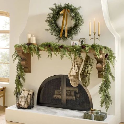 A Cozy Christmas: Top 20 Must-Haves from Hearth & Hand’s Christmas Line at Target - Beneath My Heart Staircase Banister, Fireplace Wreath, Christmas Garland Mantle, Fireplace Garland, Holiday Mantle, Fireplace Mantle Decor, Holiday Inspo, Holiday Mantel, Neutral Christmas Decor