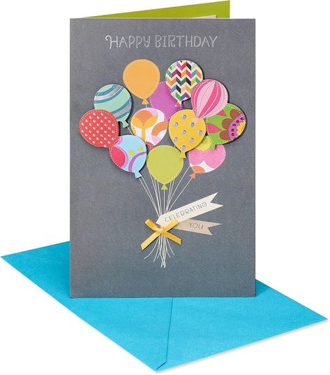 Amazon.com : American Greetings Birthday Card (Celebrating You) : Office Products Easy Cards Handmade, Birthday Card 1 Year, Homemade Birthday Card Ideas, Card Night, Cricut Birthday Cards, Balloon Cards, Mops Crafts, Simple Card Designs, Balloon Card