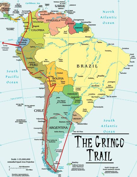 Map of The Gringo Trail, The Most Famous South America Backpacking Route South America Travel Route, South America Travel Photography, Tattoo 2022, South America Travel Itinerary, Backpacking Routes, South America Travel Destinations, South America Map, Backpacking South America, Australia Backpacking