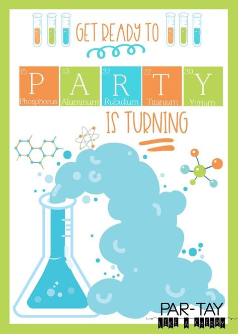 Free Science Party Invitation Template - Party Like a Cherry Science Fair Invitation Card, Science Birthday Party Invitations, Science Party Invite, Science Party Invitations Printable Free, Science Party Ideas, Science Party Printables, Science Party Invitations, Science Party Decorations, Science Birthday Party Ideas