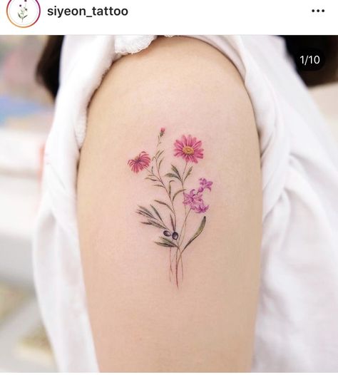 Wildflower Tattoos, Purple Flower Tattoos, Purple Flower Bouquet, Flower Bouquet Tattoo, Bouquet Tattoo, Wildflower Tattoo, Purple Flower, Flower Tattoos, Pink And Purple