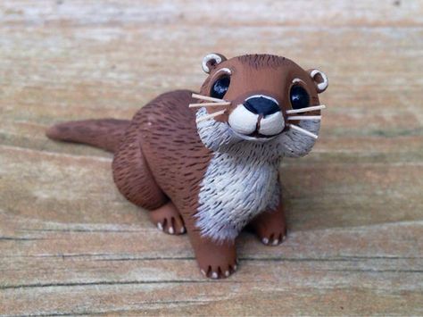 River Otter: Handmade miniature polymer clay by AnimalitoClay Polymer Clay Kunst, Miniature Polymer Clay, Diy Polymer Clay, River Otter, Animals Design, Polymer Clay Figures, Sculpey Clay, Polymer Clay Sculptures, Clay Sculptures