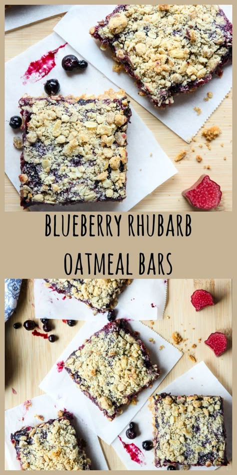 Rhubarb Blueberry Recipes, Rhubarb Oatmeal Bars, Squares Recipes, Rhubarb Oatmeal, Rhubarb Bars, Oatmeal Bar, Blueberry Rhubarb, Oatmeal Squares, Rhubarb Desserts