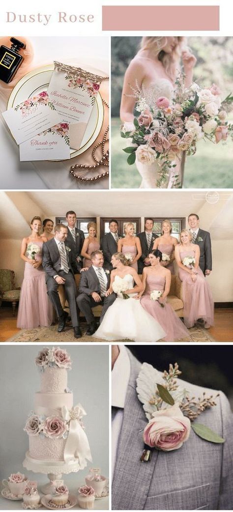 Top 9 Elegant Summer Wedding Color Palettes for 2019---dusty rose/blush and gray, elegant laser cut wedding invitation with watercolor dloral designwedding cake, wedding bouqeut, Wedding Colors With Pink, Dusty Rose Wedding Colors, Wedding Color Palette Summer, Fall Wedding Color Palette, Rose Bridesmaid Dresses, Dusty Rose Wedding, Summer Wedding Colors, Cake Wedding, Laser Cut Wedding Invitations