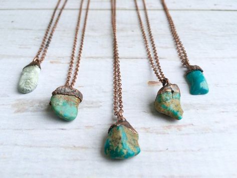 Turquoise nugget necklace | Raw turquoise jewelry | American turquoise pendant | Nevada turquoise necklace | Rough turquoise jewelry This listing is for a small turquoise nugget electroformed and strung on an 18 chain. Each stone is as unique as the person it will adorn. Please allow for Turquoise Jewelry Diy, Raw Turquoise, Tiny Studio, Turquoise Jewelry Native American, Nugget Necklace, Raw Crystal Necklace, Electroformed Jewelry, Necklace Turquoise, American Turquoise