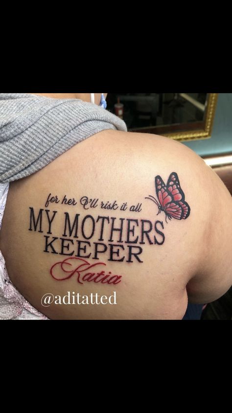 Small Chest Tattoos For Women Upper, Moms Keeper Tattoo, For Her Ill Risk It All Tattoo, Tattoos About Mom For Daughter, Black Mother Tattoos, My Mothers Keeper Tattoo Ideas, My Mothers Keeper Tattoo Mom, Tattoos For Mothers Meaningful, My Mothers Keeper Tattoo Stencil