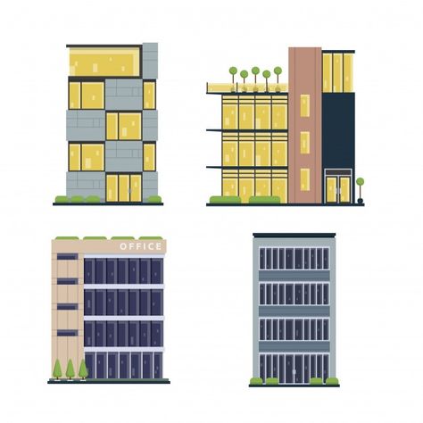 Modern flat commercial office building s... | Free Vector #Freepik #freevector #logo #infographic #business #building Modern Flats Building, Modern Building Illustration, Office Building Illustration, Commercial Office Building, Modern Flats, Logo Infographic, Infographic Business, Flat Drawings, Building Drawing