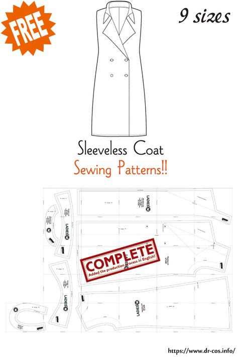 Mens Coat Pattern, Trent Coat, Mood Patterns, Trench Coat Pattern, Vest Sewing Pattern, Japanese Sewing Patterns, Coat Pattern Sewing, Sleeveless Coat, Japanese Sewing