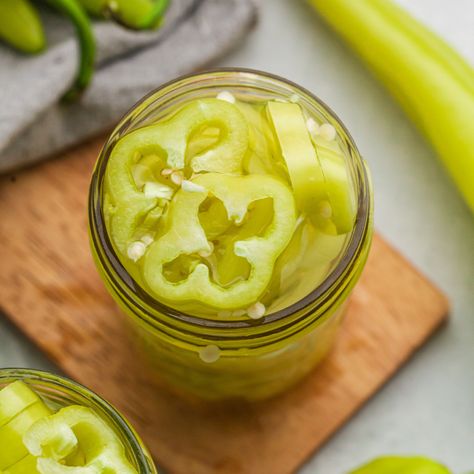 Pickled Banana Peppers - Balancing Bowls Pickle Banana Peppers Recipe, Recipes With Banana Peppers, Sweet Banana Peppers, Hot Banana Peppers, Pickled Banana Peppers, Banana Peppers, Quick Pickled, Refrigerator Pickles, Grain Bowl