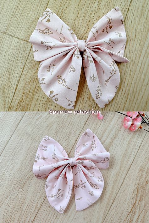 Fabric Bow DIY Tutorial: 3 Charming Styles Free Patterns - Sparrow Refashion: A Blog for Sewing Lovers and DIY Enthusiasts Fabric Bows Pattern, Floppy Bows Diy, Hair Bow Sewing Pattern Free, Hair Bow Patterns Free, Diy Girls Bows Hairbows, Fabric Bows Diy Tutorials, Fabric Bow Pattern Free, Hair Bow Pattern Printable Free, How To Sew A Bow From Fabric