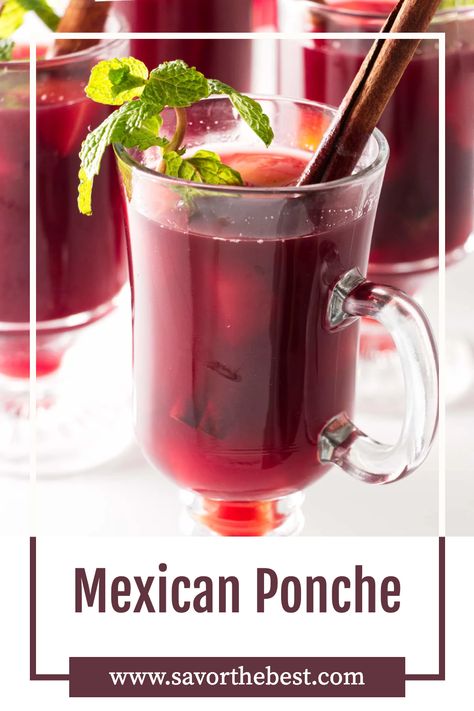 Mexico’s traditional fruit punch made with sweet tropical fruits simmered together with sugar and spices. The dried hibiscus flowers give this Ponche its bright red color. Christmas Fruit Punch, Cold Weather Drinks, Hot Spiced Cider, Dried Hibiscus Flowers, Frangipane Tart, Make Ahead Appetizers, Appetizers For A Crowd, Spiced Apple Cider, Christmas Fruit