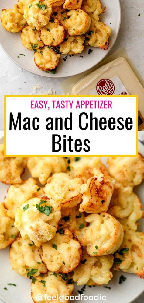 Mac and Cheese Bites are mini forms of the classic recipe made in mini muffin tins. They're a cheesy, simple & fun appetizer or party food that kids and adults love! | Appetizers | Side Dishes | Kid Friendly Recipes | Macaroni Cups | Game Day | Holidays | Holiday appetizers #macandcheesebites #macaroniandcheese #macandcheese #thanksgiving #appetizers #feelgoodfoodie Macaroni Cups, Appetizers Football, Kid Friendly Appetizers, Snacks Kids, Kid Friendly Recipes, Thanksgiving Snacks, Mac And Cheese Bites, Appetizers For Kids, Bowl Party Food