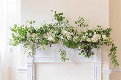 Mantel Flowers, Wedding Mantle, Mid Century Glam, Wedding Fireplace, Flowers And Greenery, Reception Flowers, Wedding Flower Inspiration, Floral Garland, Glam Wedding