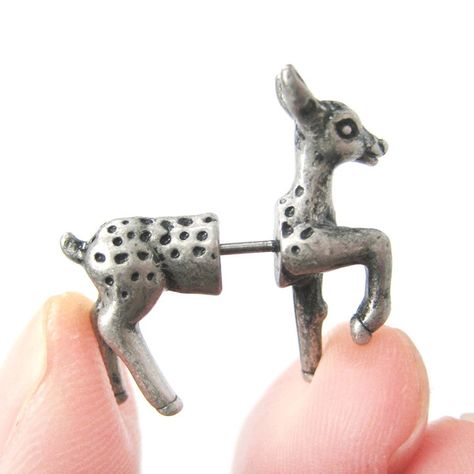 Fake Gauge Earrings: Bambi Deer Animal Faux Plug Earrings in Silver Fake Plugs Earrings, Earrings Gauges, Faux Gauges, Deer Animal, Fake Gauge Earrings, Deer Doe, Gauge Earrings, Fake Gauges, Fake Plugs