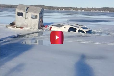 Truck Towing Ice Shanty Breaks Through Ice on Lake Michigan | Engaging Car News, Reviews, and Content You Need to See – alt_driver Ice Shanty, Antique Motorcycles, Fun And Games, Frozen Lake, Lake Michigan, The Ice, Michigan, Motorcycles, Frozen