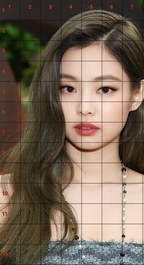 Kpop Portrait Reference, Grid Line Drawing, Face Drawing Grid, Grid Drawing Portrait, Drawing With Grid Lines, Jennie Blackpink Drawing, Grid Portrait, Blackpink Sketch, Watercolor Portrait Tutorial