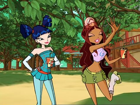 Black And Asian Duo, Duo Cartoon Characters, Duo Cartoon, Aisha Winx Club, Aisha Winx, Winx Club, Cartoon Characters