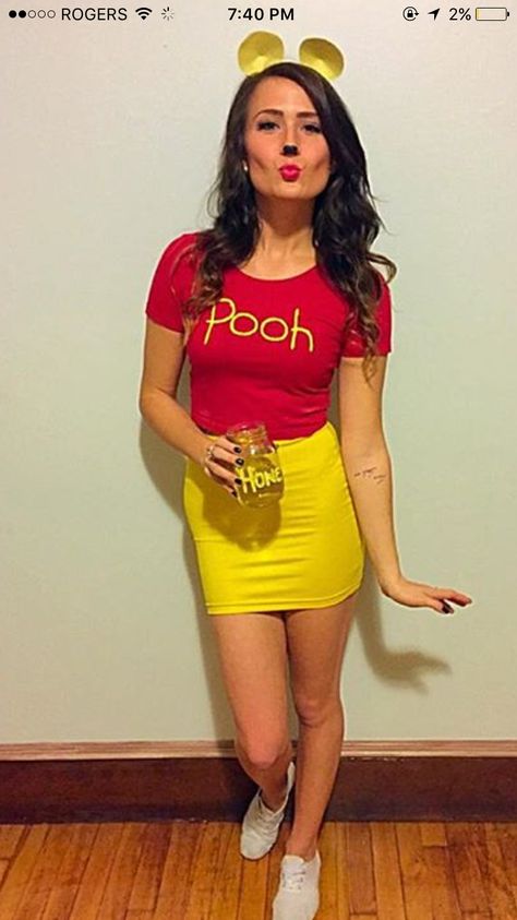 DIY Winnie the Pooh / Pooh Bear Halloween Costume Pooh Bear Halloween Costume, Pooh Bear Costume, Pooh Bear Halloween, Disney Halloween Costumes Diy, Diy Winnie The Pooh, Bear Halloween Costume, Pooh Costume, Winnie The Pooh Costume, Halloween Costumes Women Creative