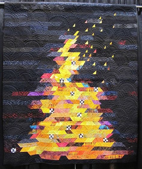 Bonfire by Bernadette Mayr Camping Quilts, Quilt Corners, Modern Quilting Designs, Mountain Quilts, Kaffe Fassett Quilts, Abstract Quilt, Landscape Quilt, String Quilts, Quilt Art