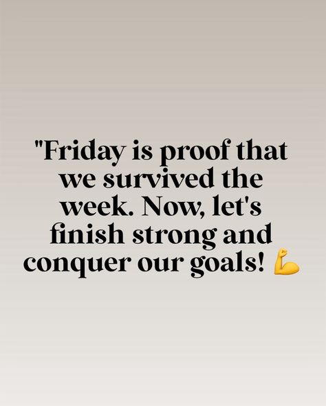 “Cheers to Friday! 🎉 It’s time to wrap up the week strong and dive into the weekend with full energy. What’s one thing you’re proud of this week? Share it below! 👇 #FridayFeels #Motivation #WeekendReady” #FridayMotivation #FinishStrong #WeekendVibes”! Its Friday Quotes Inspiration, Friday Work Quotes, Cheers To Friday, Friday Inspirational Quotes, Full Energy, Friday Quotes, Finish Strong, Friday Motivation, Work Motivation