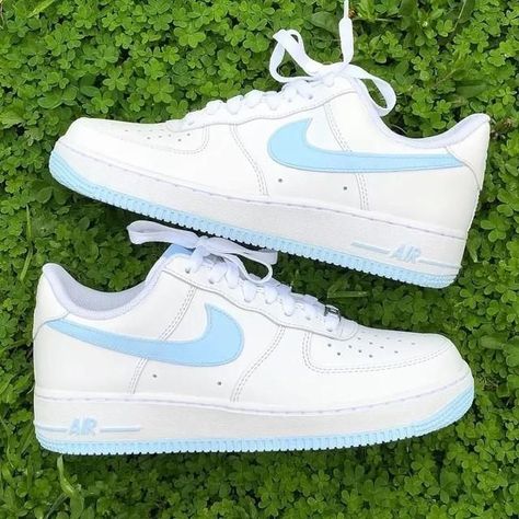 Blue Nike Air Force 1, Blue Nike Air Force, Zapatillas Nike Air Force, Blue Nike Air, Nike Air Force 1 Custom, Nike Shoes Air Force, Nike Air Force 1s, Preppy Shoes, Custom Made Shoes