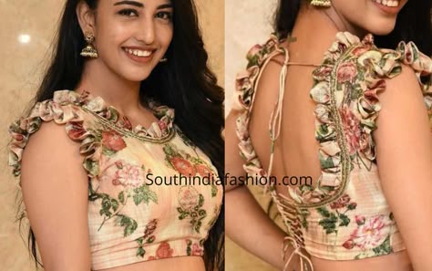 TRENDING HOT: Blouse Designs With Frills & Pleats! – South India Fashion Blouse Designs With Frills, Hot Blouse Designs, Blouse Designs High Neck, Blouse Designs Catalogue, Backless Blouse Designs, New Saree Blouse Designs, Hot Blouse, Fashionable Saree Blouse Designs, Frill Blouse