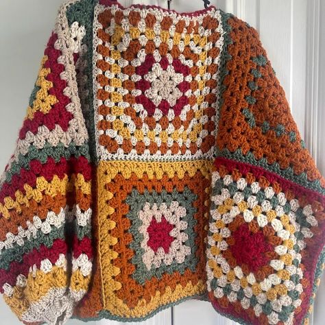 Oversized Granny Square Sweater - Etsy Giant Granny Square Sweater, Large Granny Square Sweater, Unique Crochet Sweater, Crochet Fall Granny Square, Cute Crochet Sweater Patterns, Crochet Fall Sweater, Granny Square Crochet Sweater, Crochet Envelope, Oversized Crochet Sweater