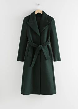 Dark Green Coat, Green Wool Coat, Herringbone Coat, Long Coat Jacket, Trouser Outfits, Belted Coat, Green Coat, Wool Blend Coat, Fashion Story