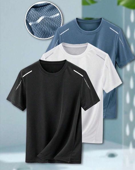 Men Three-Piece Summer Short-Sleeved Round Neck Mesh Breathable Loose Stretch Sports T-Shirt Mens Activewear Fashion, Men Activewear, Mens Summer Outfits, Men's Activewear, Fitness Wear Outfits, Sports T Shirt, Hooded Sweatshirt Men, Sport T-shirts, Outdoor Men