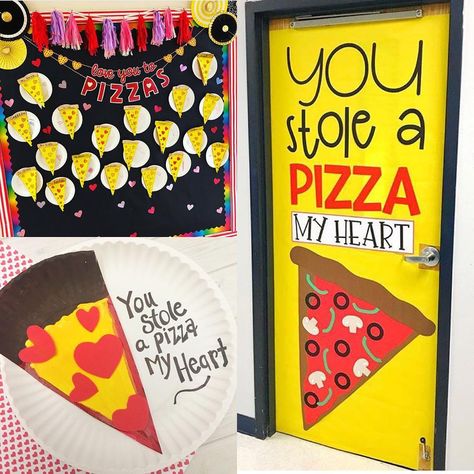 Daycare Rooms Decorations, School Cafeteria Decorations, Classroom Door Decorations, Valentine Bulletin Boards, A Pizza My Heart, Pizza My Heart, School Cafeteria, Teaching Toddlers, Lunch Room