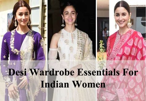 10 Desi Wardrobe Essentials For Indian Women Indian Wardrobe Essentials For Women, Indian Clothes Women, Desi Wardrobe, Neutral Blouses, Must Have In Your Closet, Skirts Casual, Desi Dress, Flared Skirts, Churidar Suits