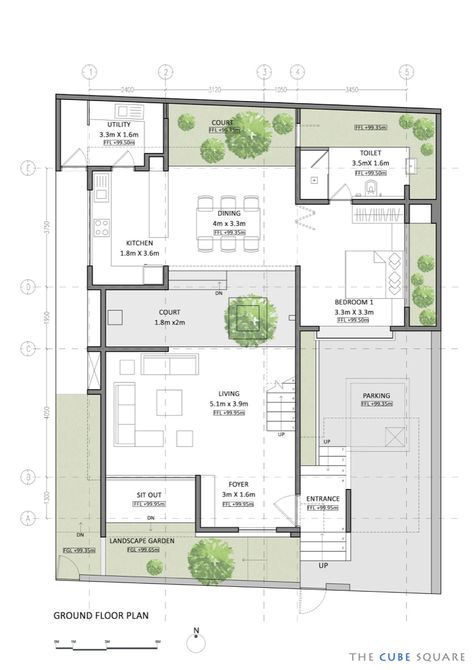 Architecture Layout, Modern Tree House, Collage Architecture, Duplex Floor Plans, Concrete Staircase, Bungalow Floor Plans, Indian House Plans, Square Collage, Courtyard House Plans