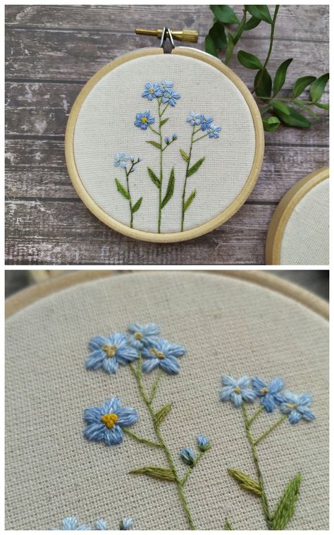 Spring Flowers Embroidery 7E9 Forget Me Not Flower, Pola Sulam, Blue Bouquet, Embroidery Flowers Pattern, Embroidery On Clothes, Cute Embroidery, Simple Embroidery, 자수 디자인, Sewing Embroidery Designs