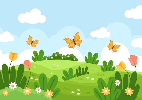 Nature Advertising, Nature Vector Illustration, Garden Cartoon, Cartoon Garden, Background With Flowers, Garden Clipart, Temple Design For Home, Spring Background, Powerpoint Background Design