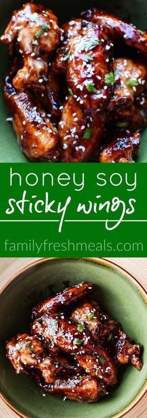 Honey Soy Sticky Chicken Wings - FamilyFreshMeals.com - Such a great recipe - Sticky Wings, Sticky Chicken Wings, Sticky Chicken, Ayam Bakar, Family Fresh Meals, Honey Soy, Chicken Wing Recipes, Wing Recipes, Poultry Recipes