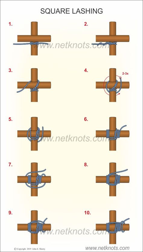 Square Lashing Knot, Lashing Knots, Square Lashing, Miejski Survival, Bamboo Diy, Survival Knots, Bamboo Architecture, Knots Diy, Bamboo Crafts