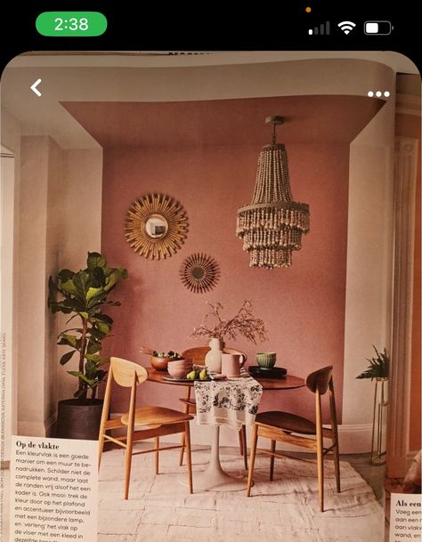 Terracotta Statement Wall, Terracotta Pink Dining Room, Terracotta Pink Walls, Boho Kitchen Terracotta, Terracota Dinning Room, Moroccan Pink Walls, Pink Dining Room, Terracotta Living Room, Terracotta Walls