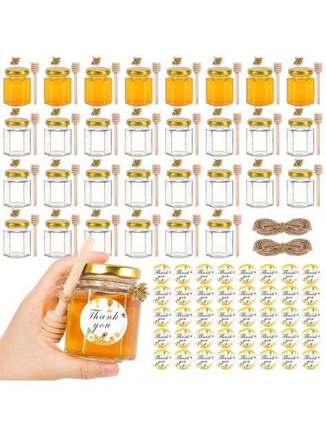 1.5oz - 30 Pack Mini Honey Jars With Dipper, Glass Jars For Baby Shower Favors/Wedding Favors For Guests Bulk-Mini Canning Jars With Wooden Dippers/Bee Charms (1.5 Fl.Oz-30Pack)I discovered amazing products on SHEIN.com, come check them out! Honey Jars, Wedding Shower Favors, Mini Jars, Favors Wedding, Honey Jar, Bee Charms, Wedding Favors For Guests, Shower Favors, Baby Shower Favors