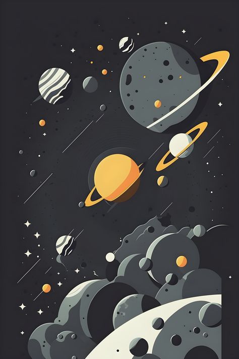 Astronomy Design Ideas, Planet Illustration Art, Space Vector Illustration, Space Illustration Wallpaper, Space Illustration Art, Outer Space Illustration, Flat Planet, Astronomy Planets, Planet Illustration