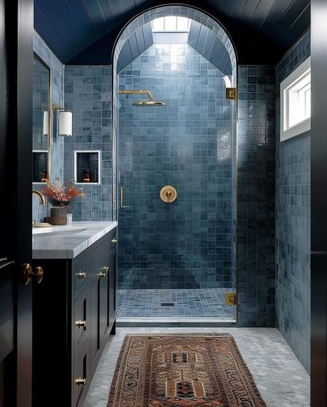 Blue Tile, Bathroom Inspiration Decor, Blue Bathroom, Bathroom Renos, Dream House Interior, Bathroom Inspo, Dream Bathroom, Beautiful Bathrooms, Dream House Decor