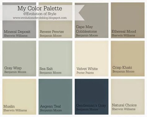 My Color Palette, Benjamin Moore Gray, Interior Paint Colors Schemes, Porter Paint, House Color Palettes, Revere Pewter, Paint Color Schemes, Gray Paint, House Color Schemes