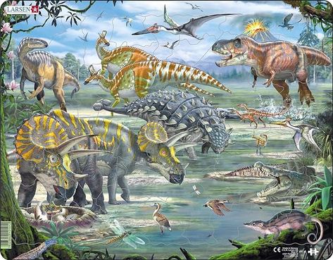 Amazon.com: Larsen Puzzles Dinosaurs 65 Piece Children's Jigsaw Puzzle : Toys & Games Cretaceous Period, Tyrannosaurus Rex, Dinosaurs, Jigsaw Puzzle, The Wild, Period