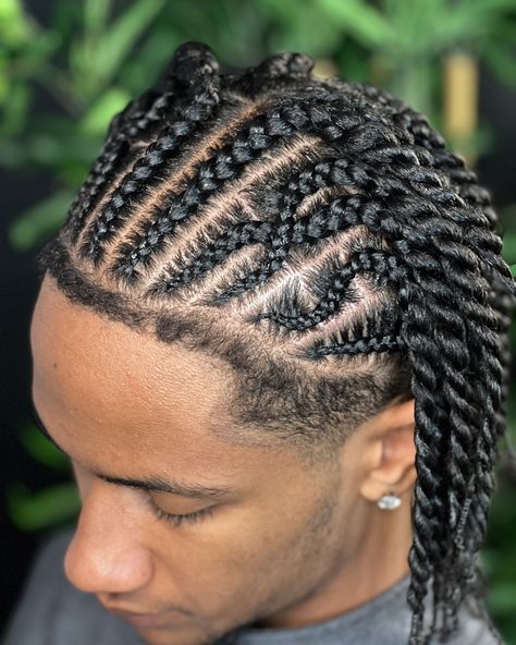 Screenshot for inspo😌 Follow @_sixstudios for more‼️ #stitchbraids #twists #cornrows #boxbraids #knotlessbraids #mensbraids #mensbraidstyles #braidinspo #braider #ukhairstylist #ukbraiders #protectivestyles #naturalhairstyles #explorepage #explorehair #explore Mens 4 Cornrows, Flat Twist Cornrows, Corn Rows Men Black, Single Plaits Braids Black Men, Swirl Cornrows Men, Men’s Single Plaits, Twists Cornrows, Twist Cornrows, Stitch Braids