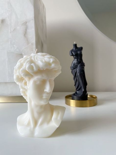 Unleash your inner art lover with this exquisite David candle! 🎨🕯️ Inspired by Michelangelo's iconic masterpiece, this unique candle is a must-have for any art enthusiast. Elevate your home décor and ignite your passion for the classics! David Candle, Venus Candle, Flame Art, Amber Musk, Shaped Candle, Aroma Candle, Roman Goddess, Nova Scotia Canada, Goddess Of Love