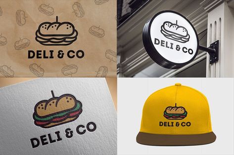 Sandwich Logo Design, Sandwich Shop Logo, Sandwich Logo, Ruben Sandwich, Sandwich Sign, Logo Packaging Design, Burger Shop, Banh Mi Sandwich, Sandwich Bar