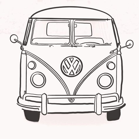 A coloring page for you and your family. Download print and cut. #colorwithfrank Van Drawing, Beetle Drawing, Bus Drawing, A Coloring Page, Map Tattoos, Volkswagen Van, Rhinestone Projects, Hippie Van, Cars Coloring Pages