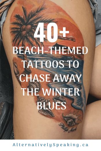 Beach Shoulder Tattoo, Beach Foot Tattoos For Women, Beach Tatoos Woman, Beach Sleeve Tattoo For Women, Summer Tattoos For Women, Island Tattoos For Women, Beach Themed Tattoos For Women, Beachy Tattoos For Women, Beach Scene Tattoo