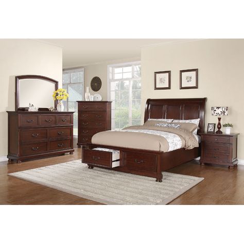 Found it at Wayfair - Nicole Platform Customizable Bedroom Set Red Wood Bedroom, Brown Wood Bedroom Ideas, Mirrored Nightstand Bedroom, Mirror Nightstand, Contemporary Bedroom Sets, Platform Bedroom, California King Size Bed, 5 Piece Bedroom Set, Sleigh Bedroom Set