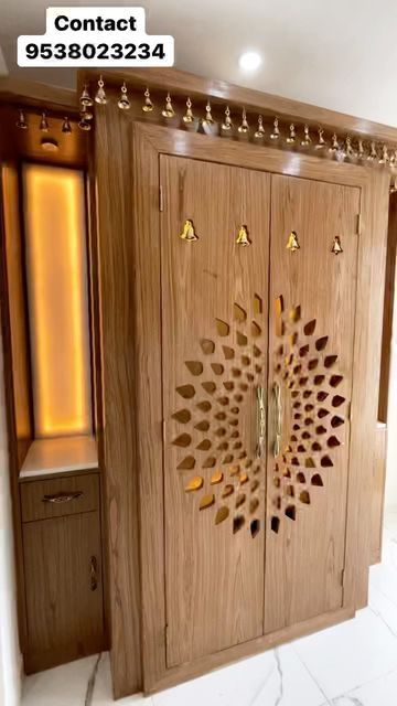 GALAXY DESIGN AND INTERIOR SOLUTION on Instagram Puja Room Doors Design Indian, Temple Wooden Door Design, Wood Cnc Design, Puja Room Door Design, Mandir Design Puja Room Modern, Pooja Room Double Door Designs, Bangalore House, Pooja Room Door, Main Door Design Photos